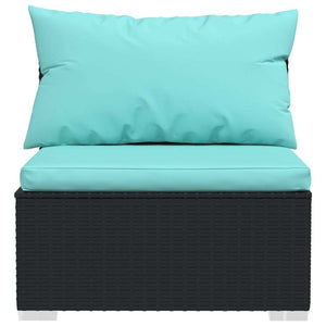 11 Piece Patio Lounge Set with Cushions Black Poly Rattan