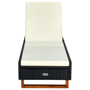 Sunbed with Cushion Poly Rattan Black