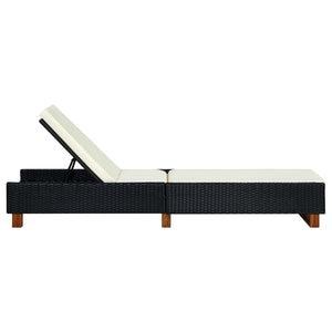 Sunbed with Cushion Poly Rattan Black