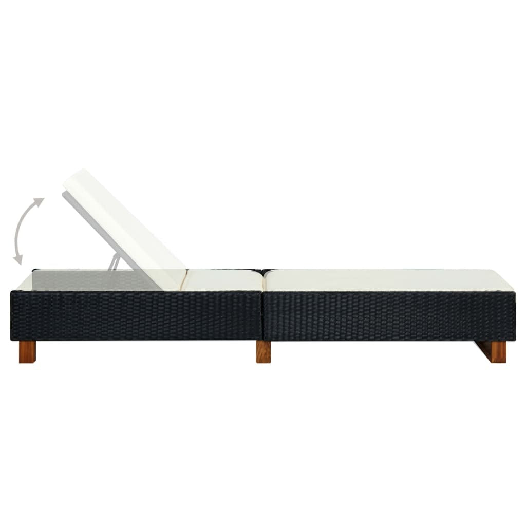Sunbed with Cushion Poly Rattan Black