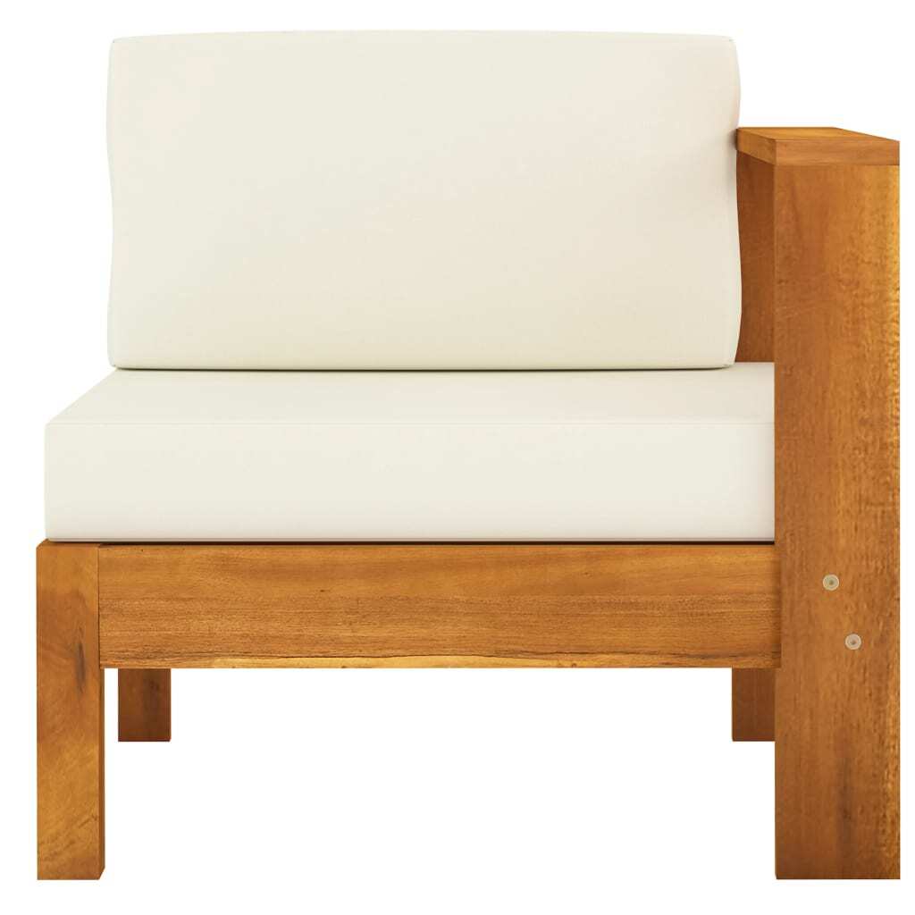 Middle Sofa with 1 Armrest Cream White Solid Acacia Wood