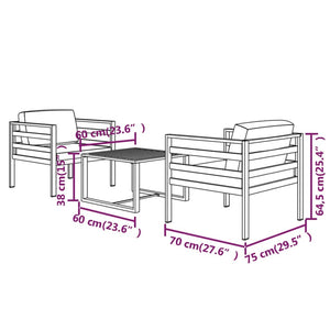 3 Piece Patio Lounge Set with Cushions Aluminum Anthracite