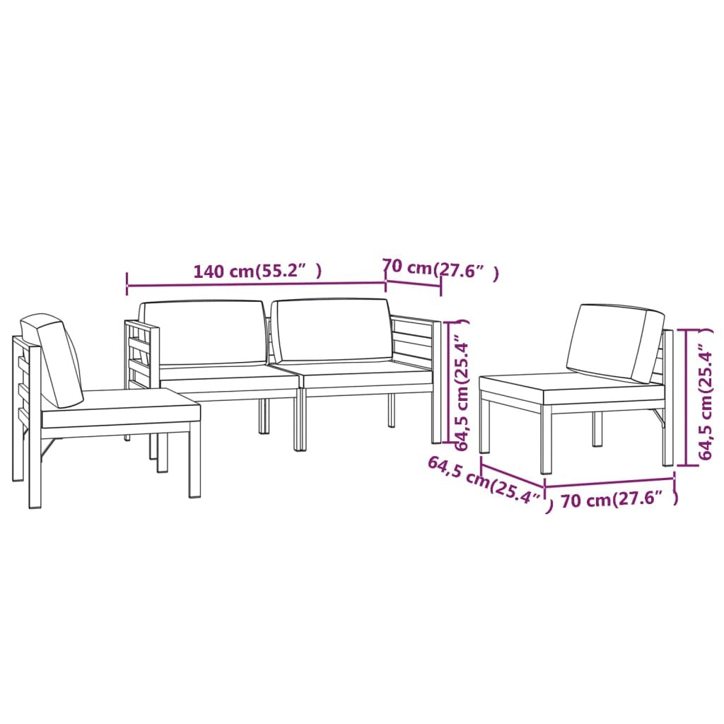 4 Piece Patio Lounge Set with Cushions Aluminum Anthracite