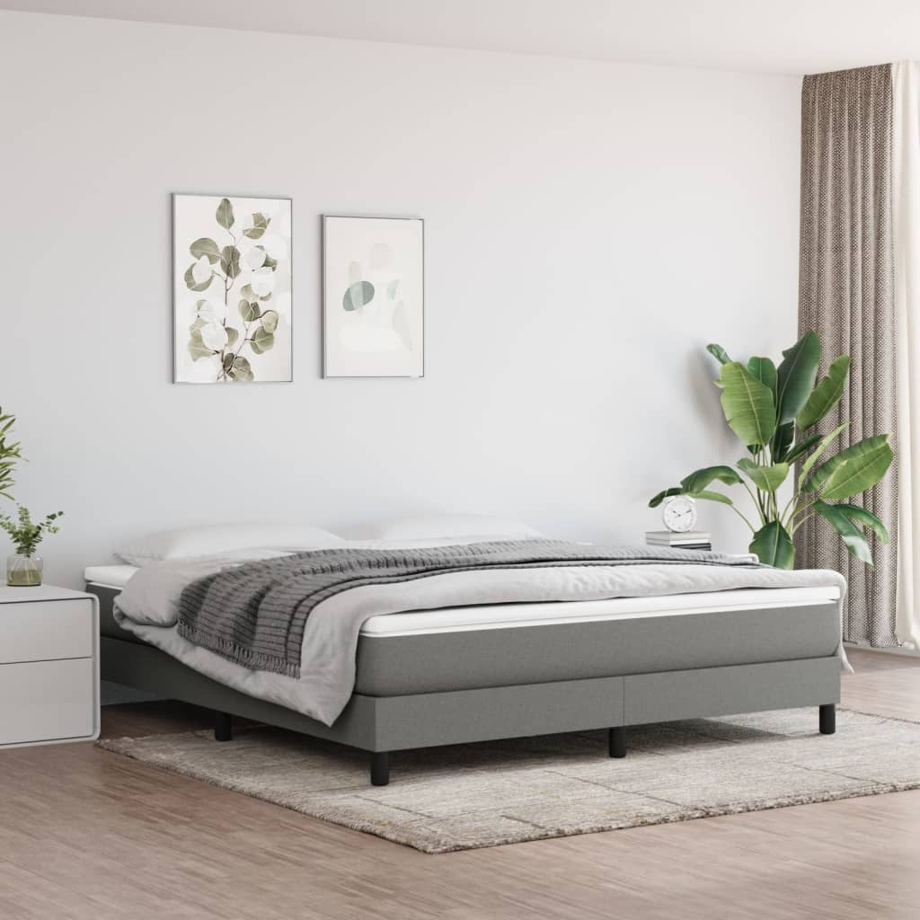 Box Spring Bed Frame Dark Gray King Fabric (US Only)