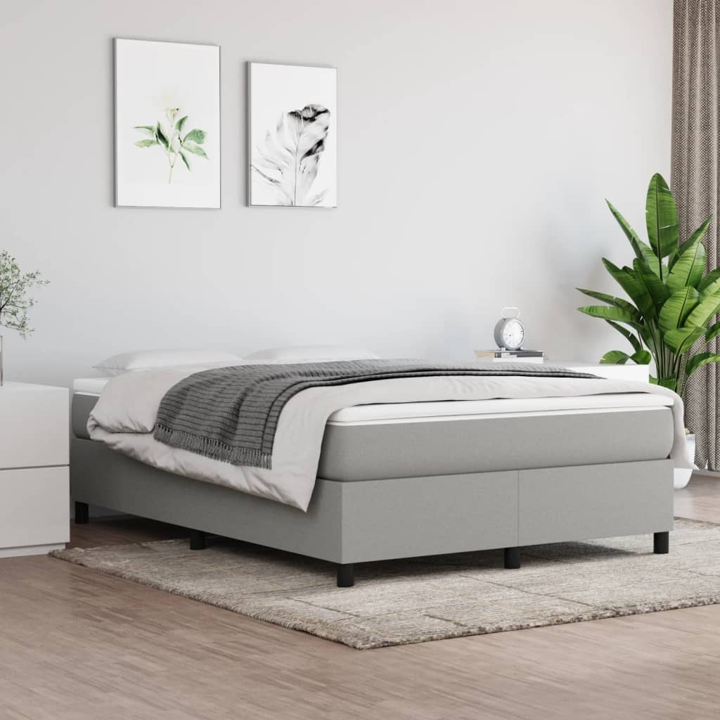 Box Spring Bed Frame Light Gray Queen Fabric (US Only)