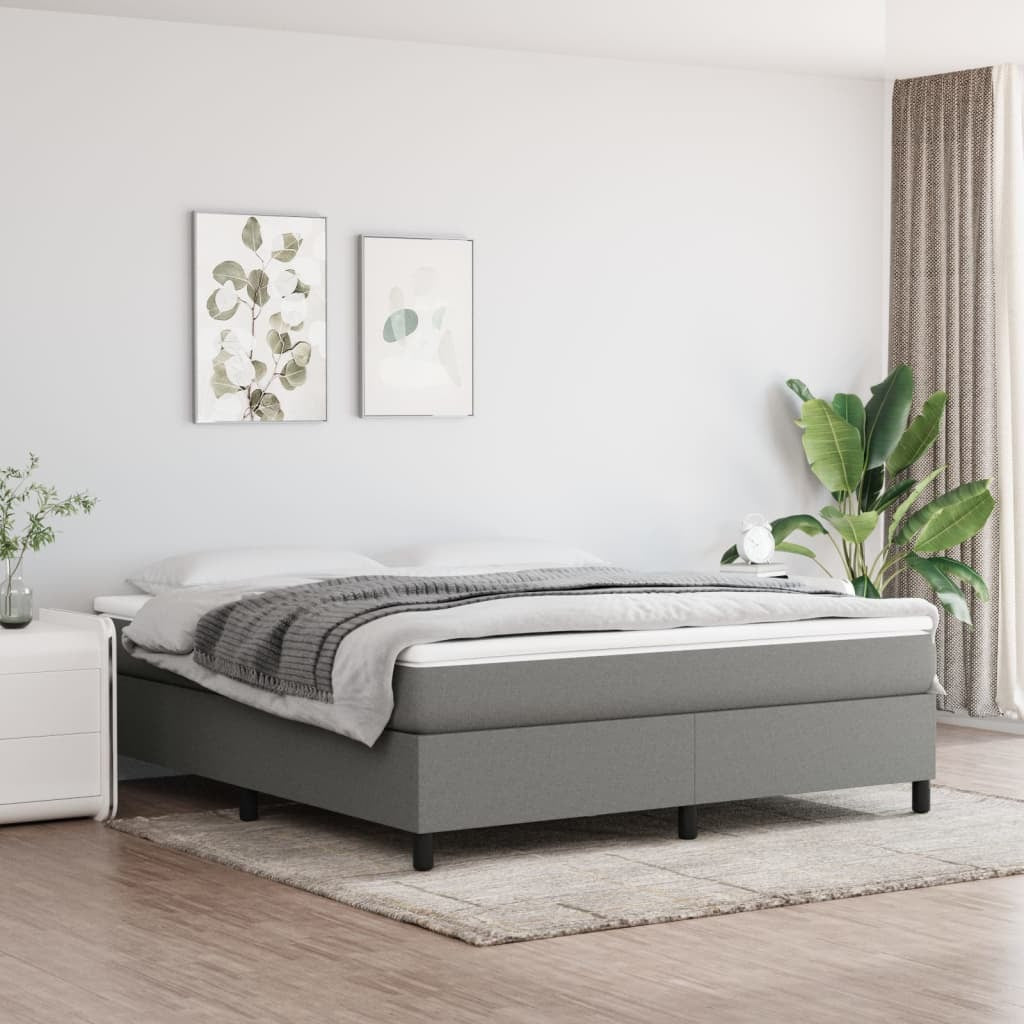Box Spring Bed Frame Dark Gray King Fabric (US Only)