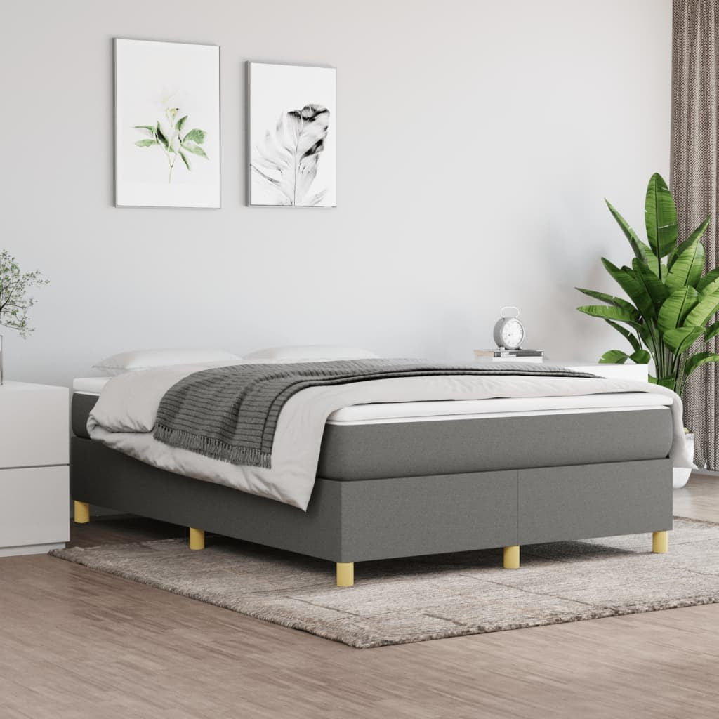 Box Spring Bed Frame Dark Gray Queen Fabric (US Only)