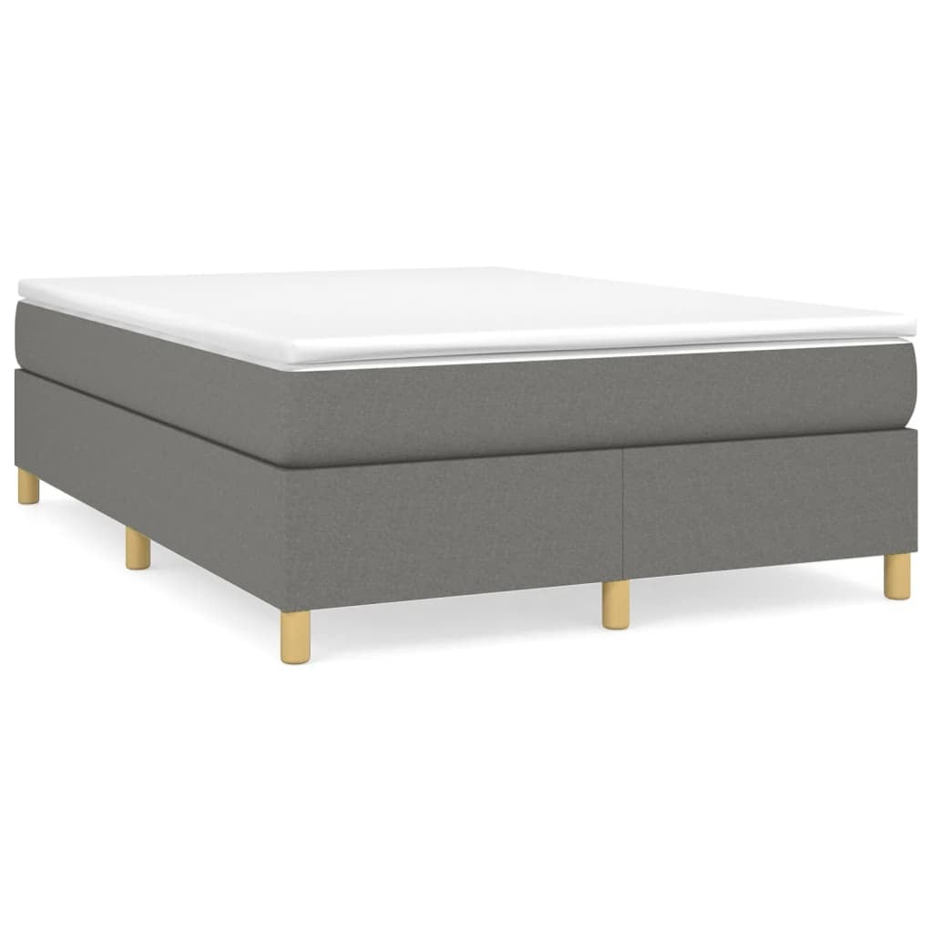 Box Spring Bed Frame Dark Gray Queen Fabric (US Only)