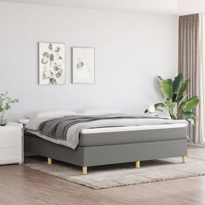 Box Spring Bed Frame Dark Gray King Fabric (US Only)