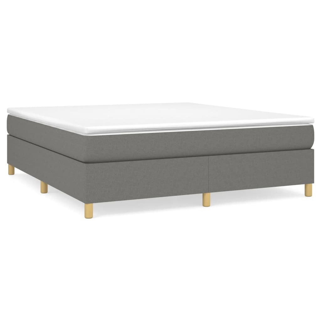 Box Spring Bed Frame Dark Gray King Fabric (US Only)