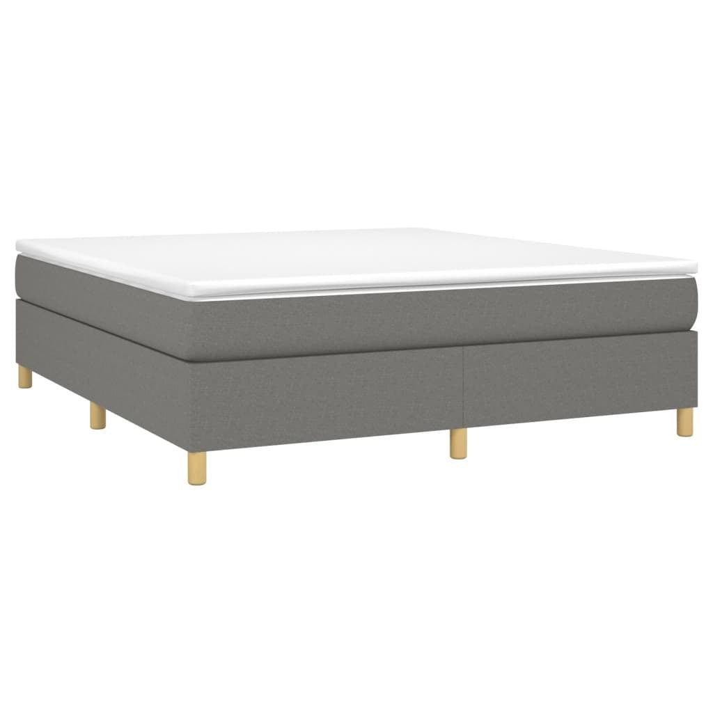 Box Spring Bed Frame Dark Gray King Fabric (US Only)