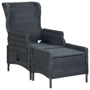 Reclining Patio Chair with Footstool Poly Rattan Dark Gray