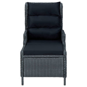 Reclining Patio Chair with Footstool Poly Rattan Dark Gray