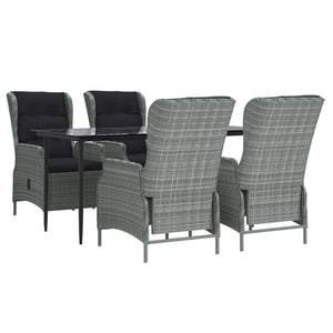 5 Piece Patio Dining Set Light Gray Poly Rattan