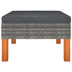 Footstool Poly Rattan and Solid Eucalyptus Wood