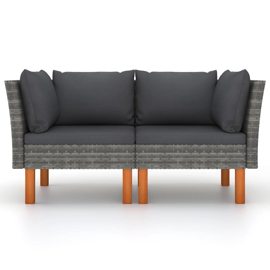 Corner Sofas 2 pcs Poly Rattan and Solid Eucalyptus Wood