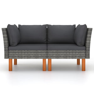Corner Sofas 2 pcs Poly Rattan and Solid Eucalyptus Wood