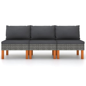 Middle Sofas 3 pcs Poly Rattan and Solid Eucalyptus Wood