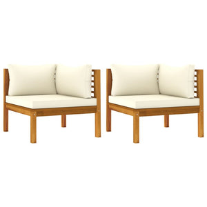 Corner Sofas 2 pcs with Cream White Cushions Solid Acacia Wood