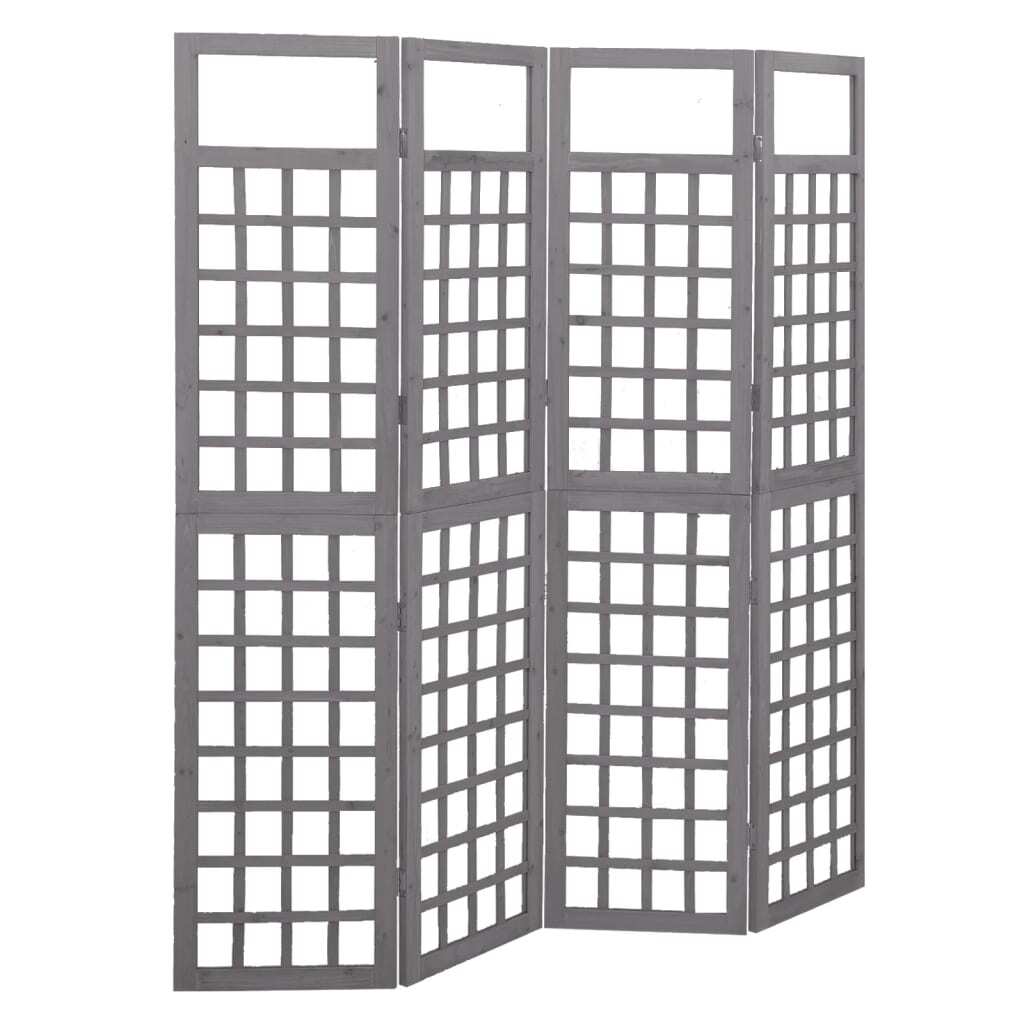 4-Panel Room Divider/Trellis Solid Fir Wood Gray 63.4"x70.9