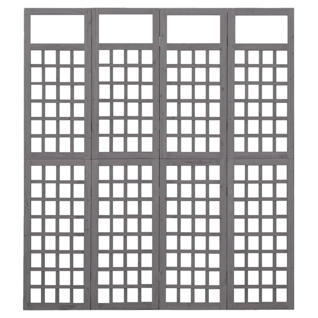 4-Panel Room Divider/Trellis Solid Fir Wood Gray 63.4"x70.9