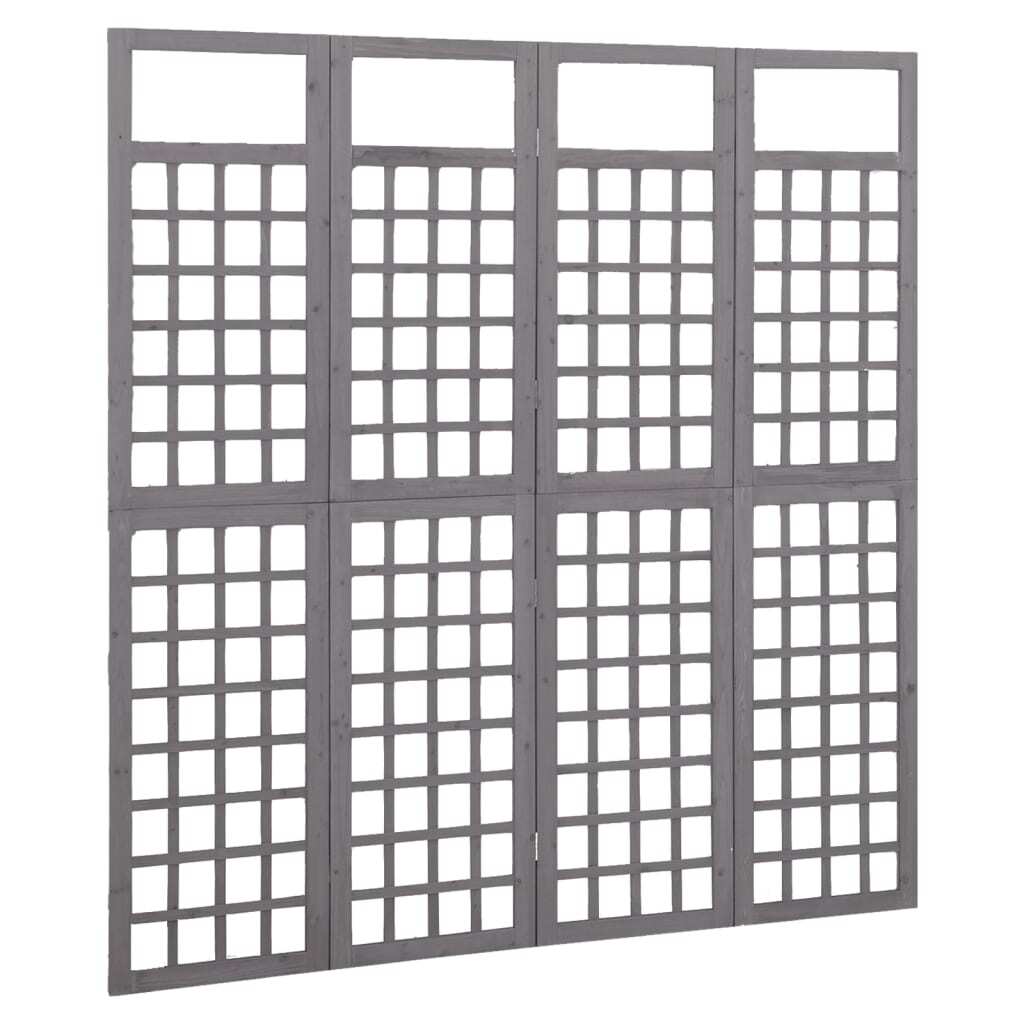 4-Panel Room Divider/Trellis Solid Fir Wood Gray 63.4"x70.9