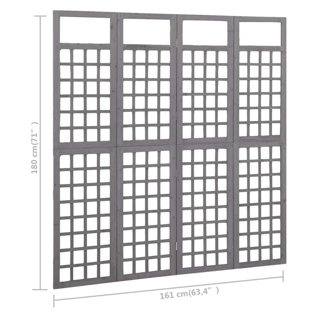 4-Panel Room Divider/Trellis Solid Fir Wood Gray 63.4"x70.9