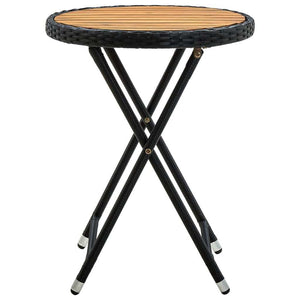 Tea Table Black 23.6" Poly Rattan and Solid Acacia Wood