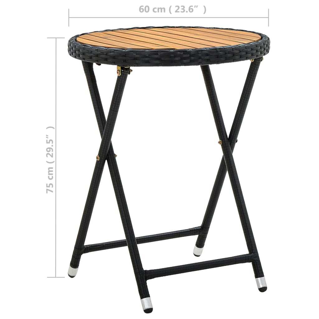 Tea Table Black 23.6" Poly Rattan and Solid Acacia Wood