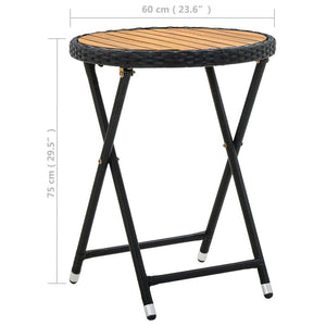 Tea Table Black 23.6" Poly Rattan and Solid Acacia Wood