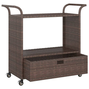 Bar Cart with Drawer Brown 39.4"x17.7"x38.2" Poly Rattan