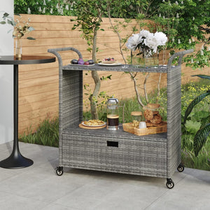 Bar Cart with Drawer Gray 39.4"x17.7"x38.2" Poly Rattan