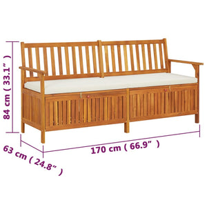 Storage Bench with Cushion 66.9" Solid Wood Acacia