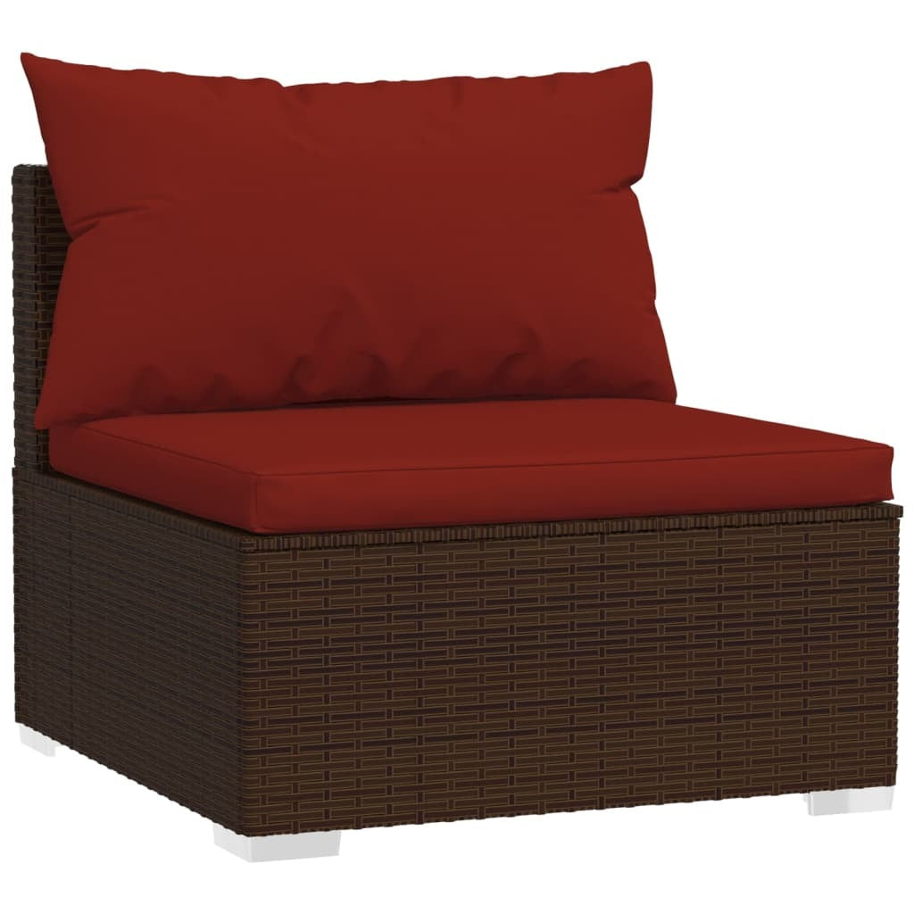 4 Piece Patio Lounge Set with Cushions Brown Poly Rattan