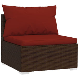 4 Piece Patio Lounge Set with Cushions Brown Poly Rattan