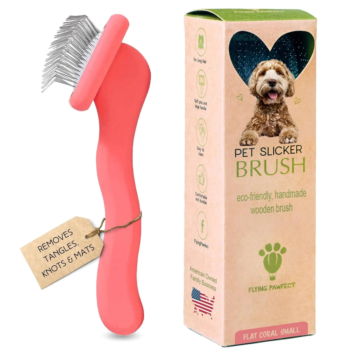 Flat Slicker Brush for Dogs & Cats – Small, Coral