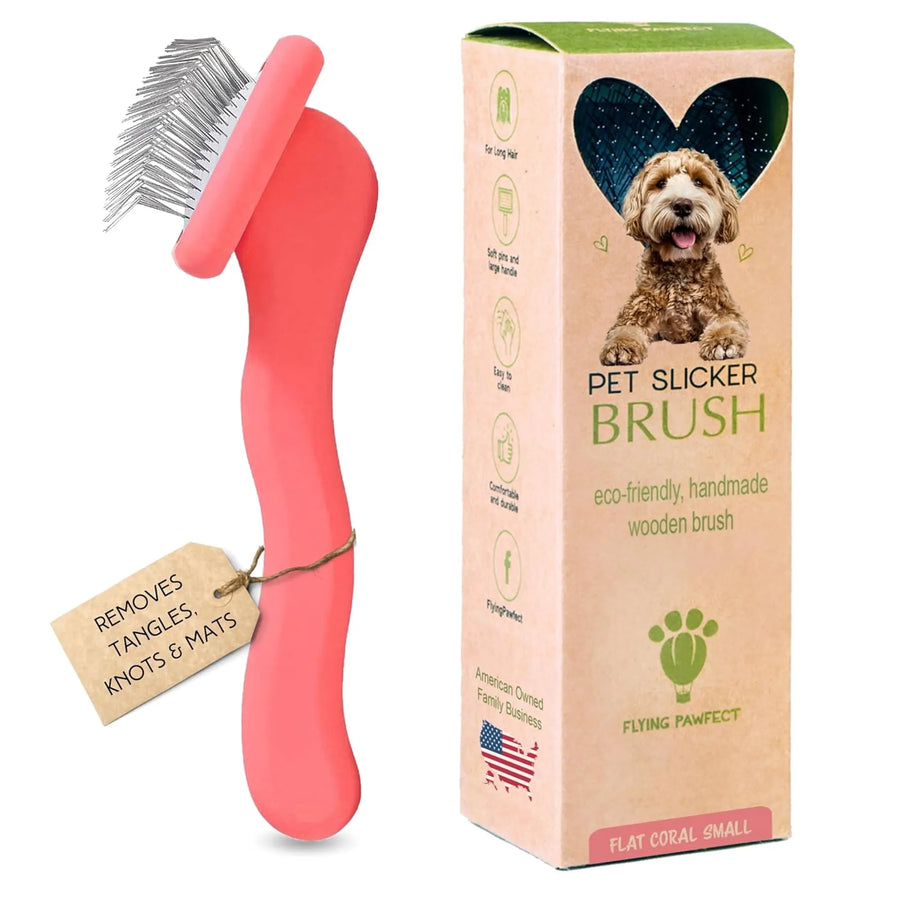 Flat Slicker Brush for Dogs & Cats – Small, Coral