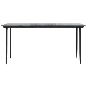 Patio Dining Table Black 63"x31.5"x29.1" Steel and Tempered Glass