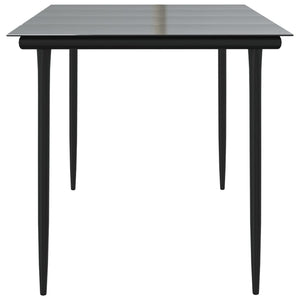 Patio Dining Table Black 63"x31.5"x29.1" Steel and Tempered Glass