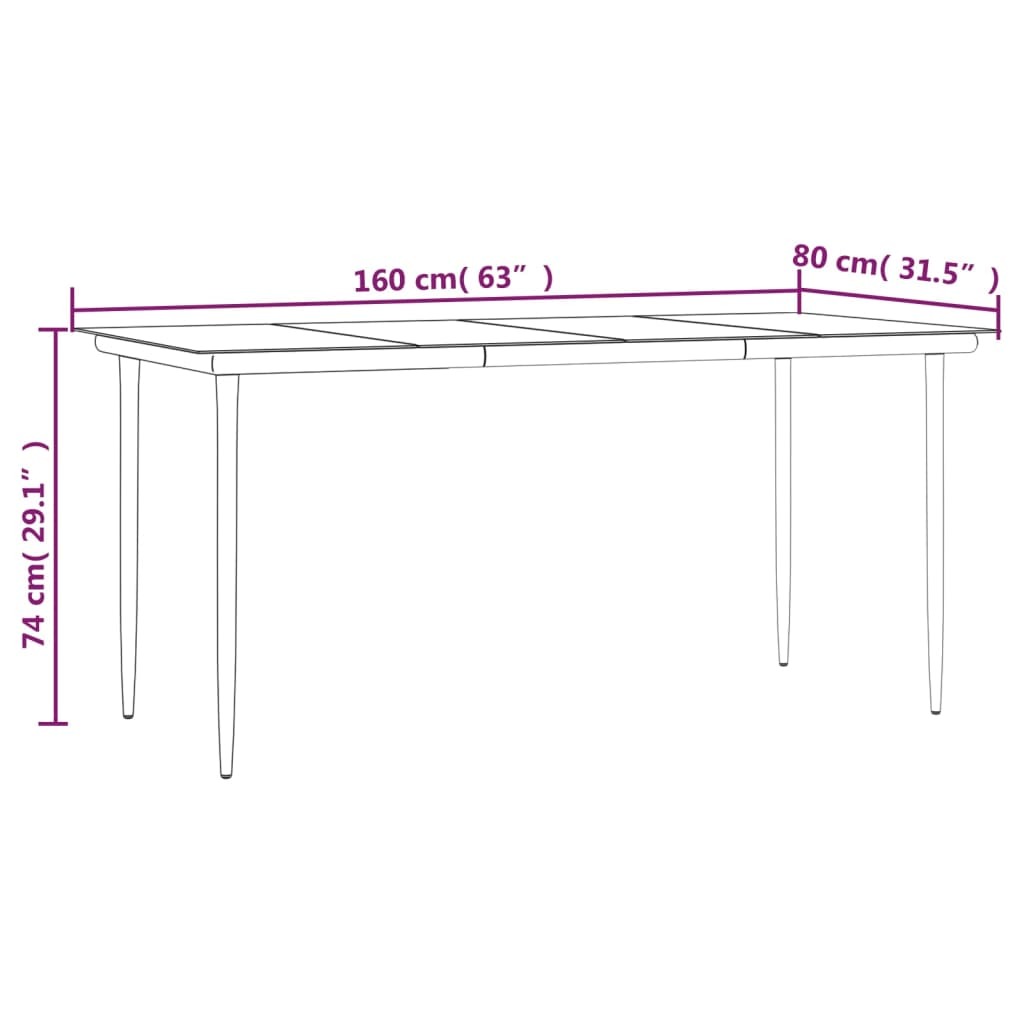 Patio Dining Table Black 63"x31.5"x29.1" Steel and Tempered Glass