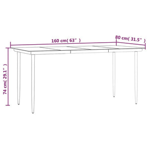 Patio Dining Table Black 63"x31.5"x29.1" Steel and Tempered Glass