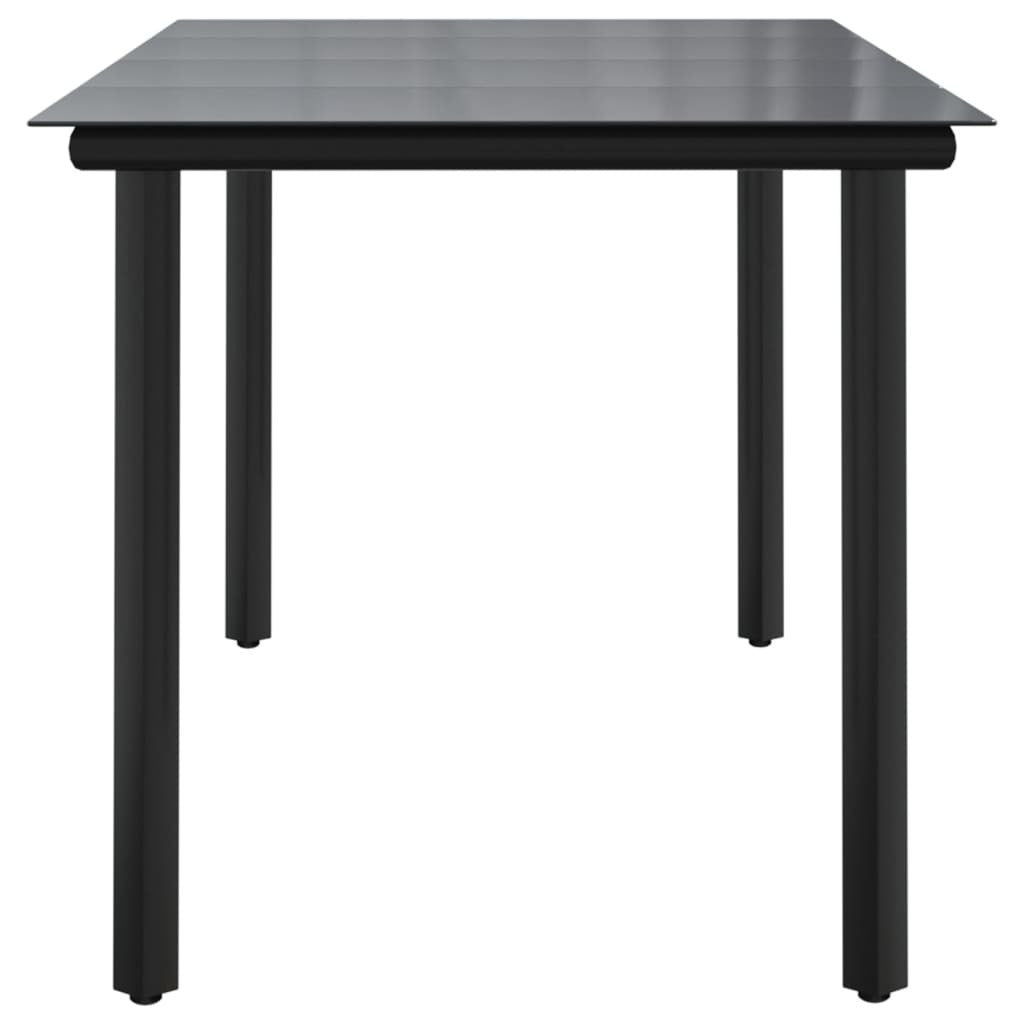 Patio Dining Table Black 63"x31.5"x29.1" Steel and Tempered Glass