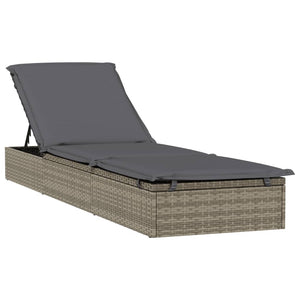 Sunbed 1 pc with Cushion Gray 79.1"x21.7"x24.4" Poly Rattan