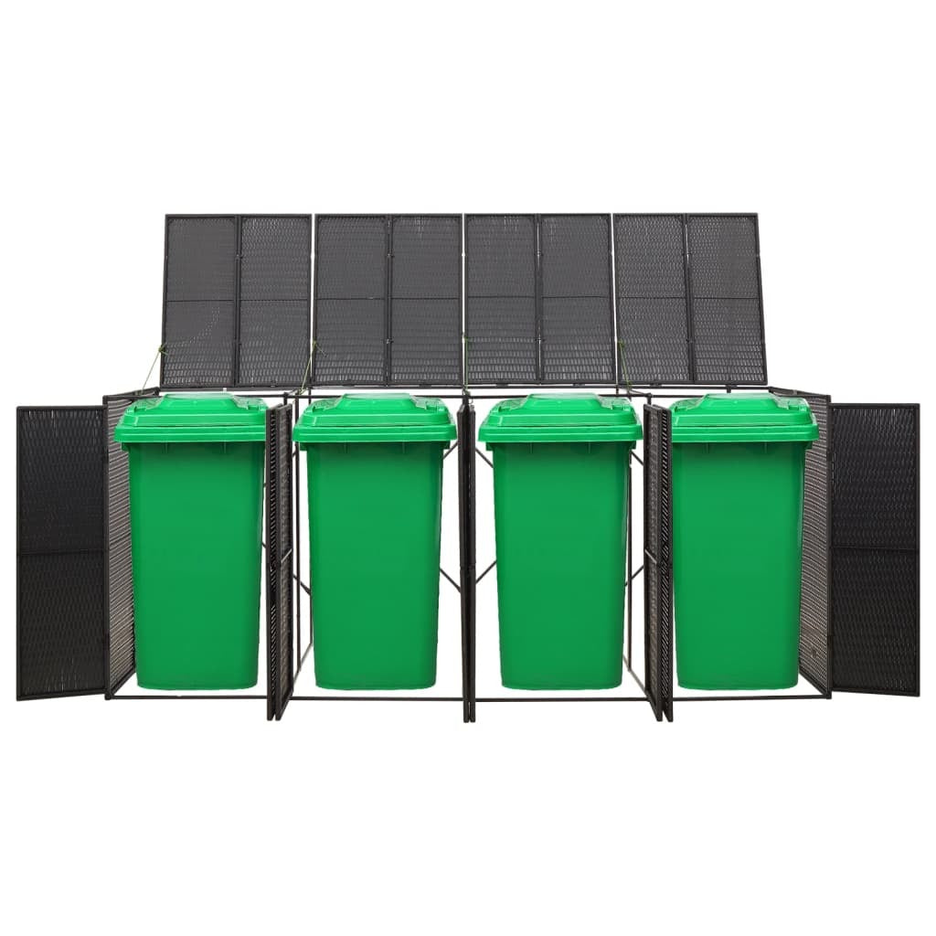Quadruple Wheelie Bin Shed Black 107.9"x31.5"x46.1" Poly Rattan