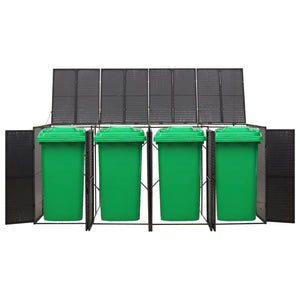 Quadruple Wheelie Bin Shed Black 107.9"x31.5"x46.1" Poly Rattan