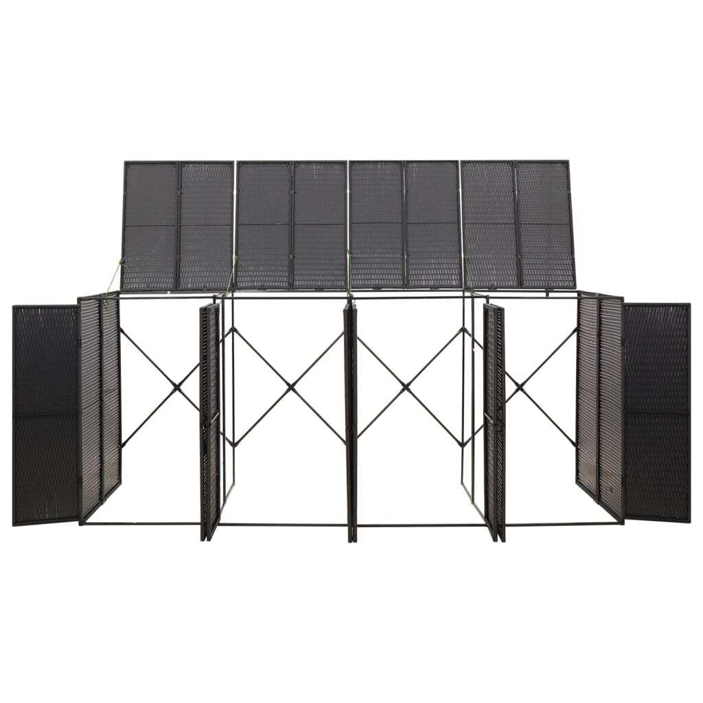 Quadruple Wheelie Bin Shed Black 107.9"x31.5"x46.1" Poly Rattan