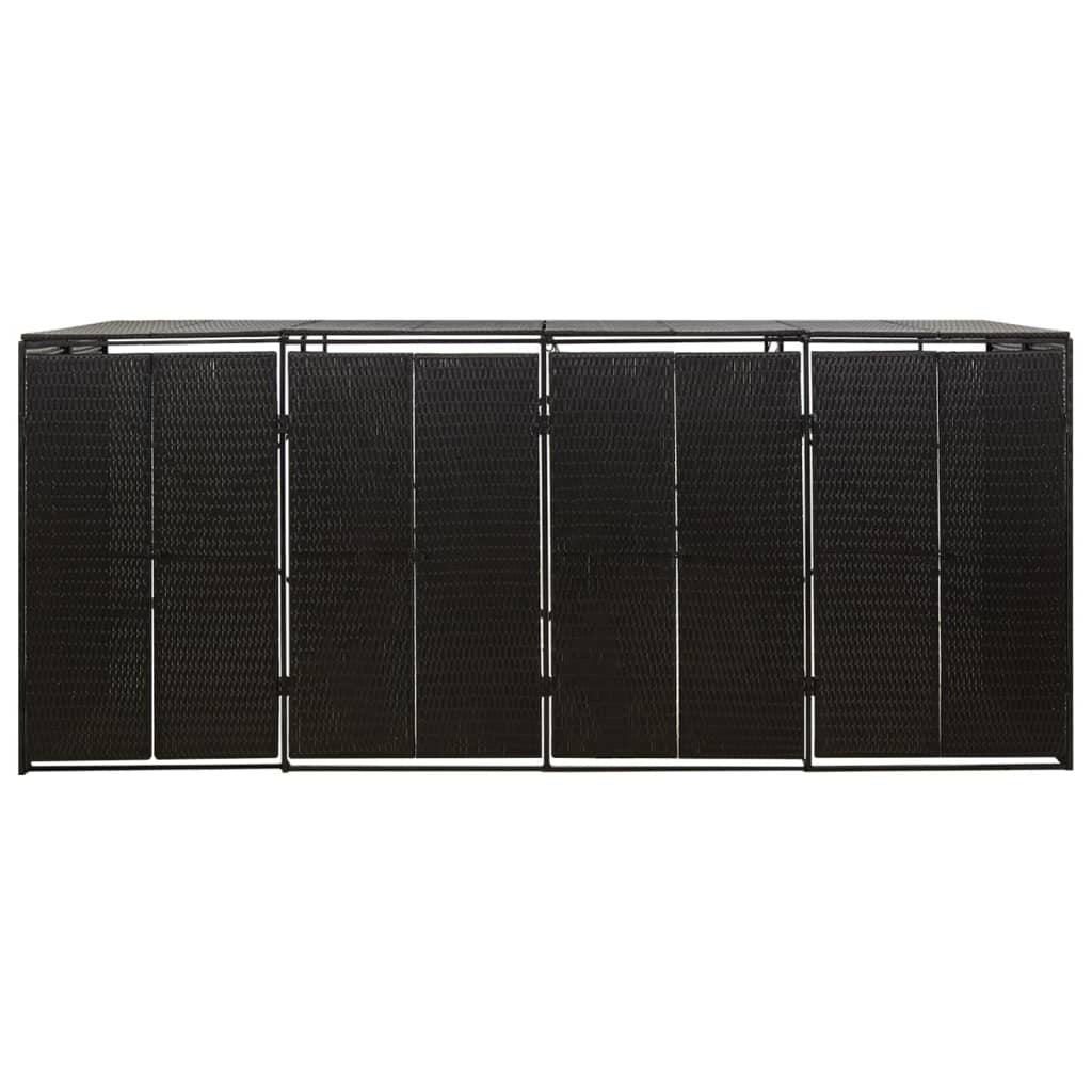 Quadruple Wheelie Bin Shed Black 107.9"x31.5"x46.1" Poly Rattan