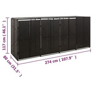 Quadruple Wheelie Bin Shed Black 107.9"x31.5"x46.1" Poly Rattan