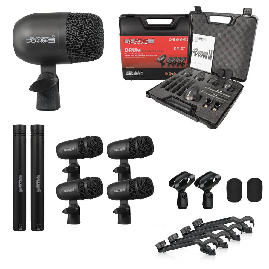 Drum Microphone Kit 7 Piece All Metal Drummer Instrument Mics Tom/Snare & Cymbals Set