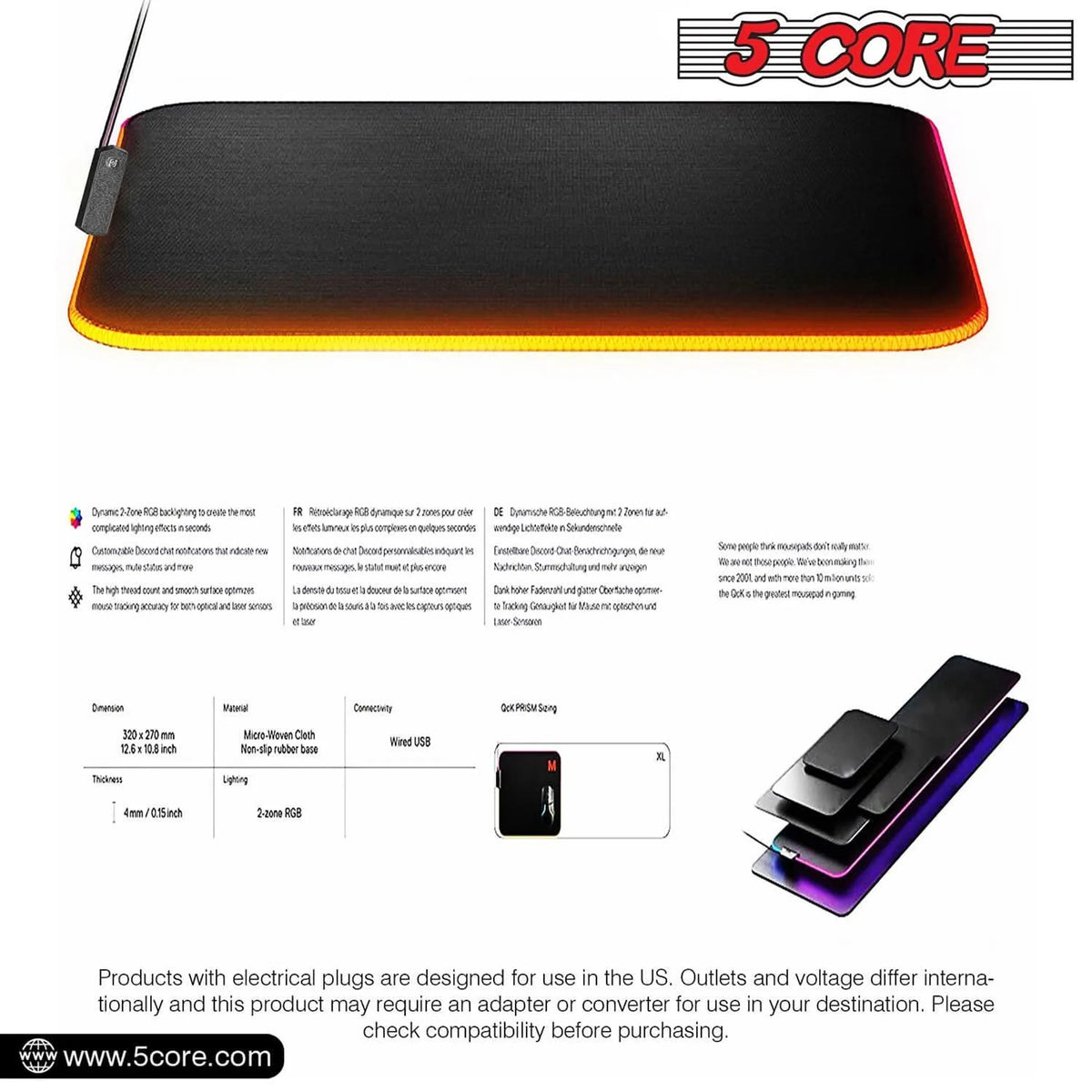 Gaming Mouse Pad RGB 12 Light Modes 2 Zone Desk Mouse Mat w Rubber Base